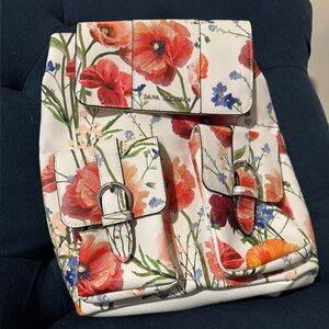 Dana Buchman White Floral Backpack with Red and Orange Accents